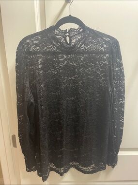 Black Lace Long-Sleeve Mock Neck Top